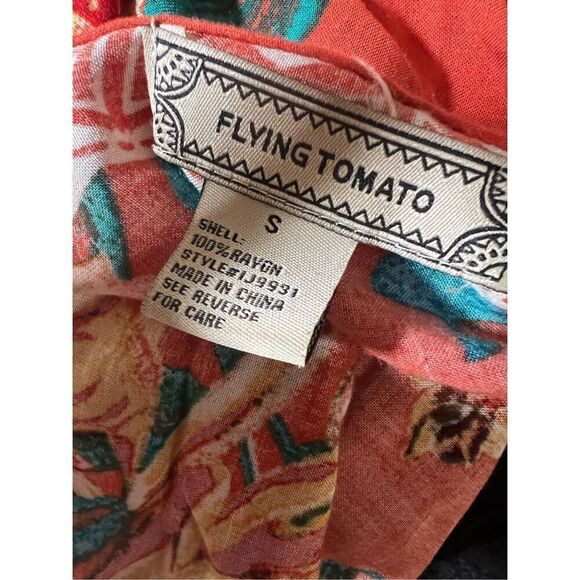 Flying Tomato Orange Floral Rayon Cover-Up Kimono Duster Size S - Picture 5 of 5